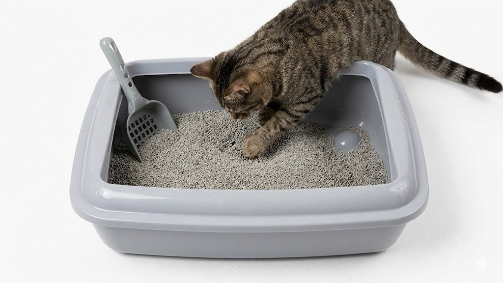 Open plastic cat litter box
