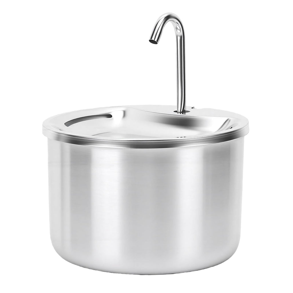 Stainless steel pet water fountain featuring