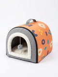 Orange Geometric-Patterned Pet Bed