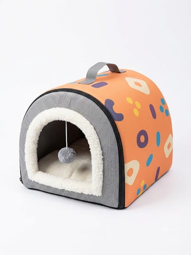 Orange Geometric-Patterned Pet Bed